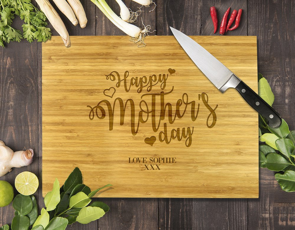 Heart Happy Mother's Day Bamboo Cutting Board 8x11"