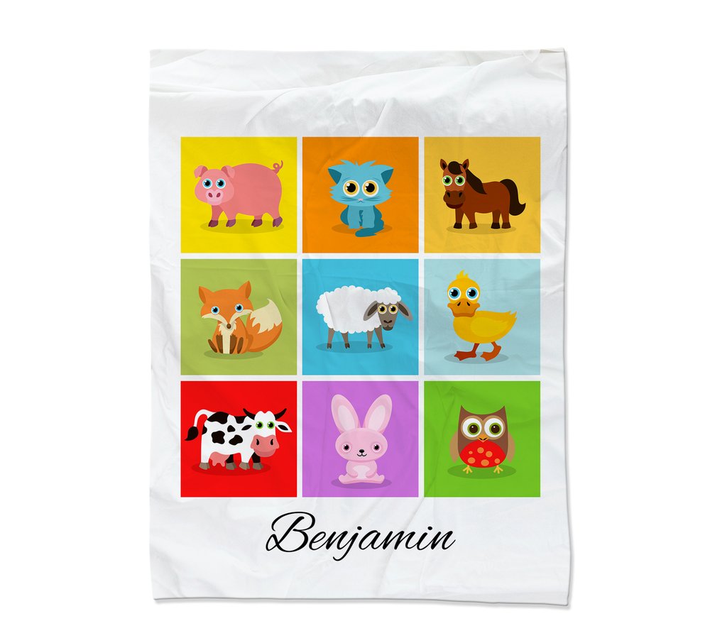 Farm Animal Collage Blanket - Medium