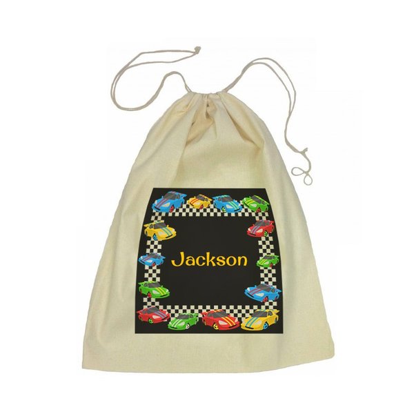 Calico Drawstring Bag - Race Cars