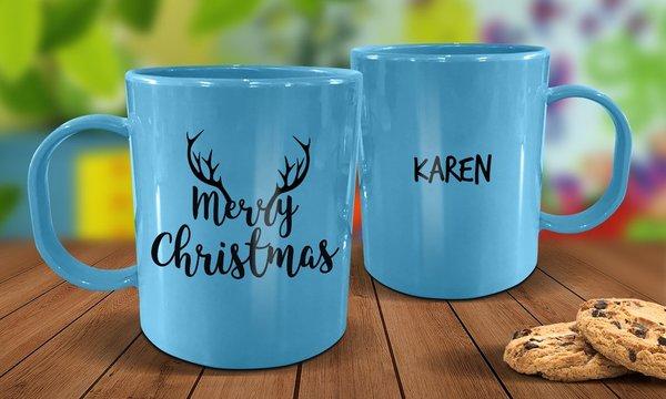 Antler Plastic Mug - Blue