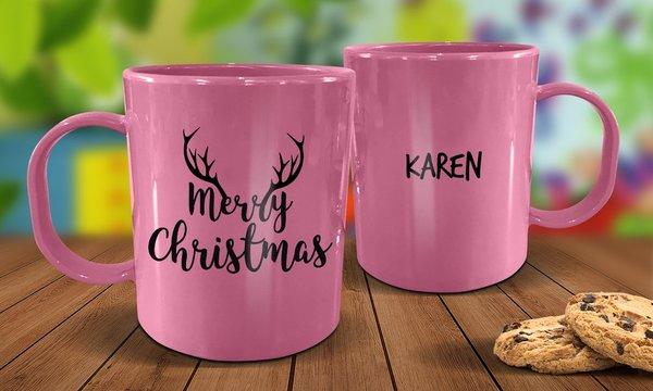 Antler Plastic Mug - Pink