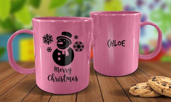 Snowman Plastic Mug - Pink