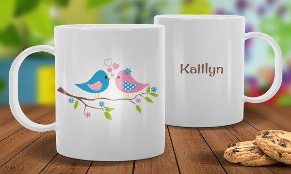 Two Birds White Plastic Mug