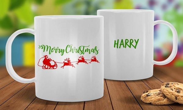 Santa Sleigh White Plastic Mug