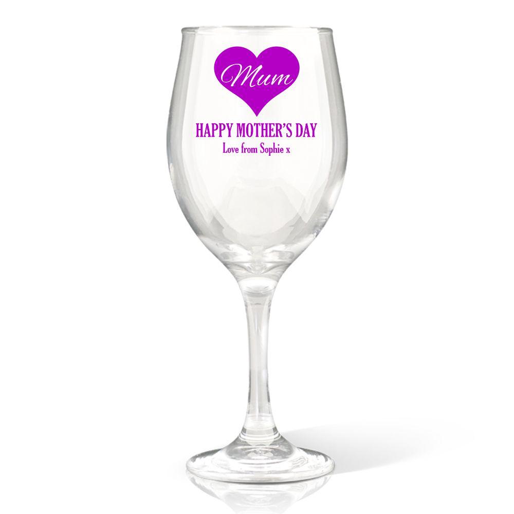 Mum in Heart Wine Glass