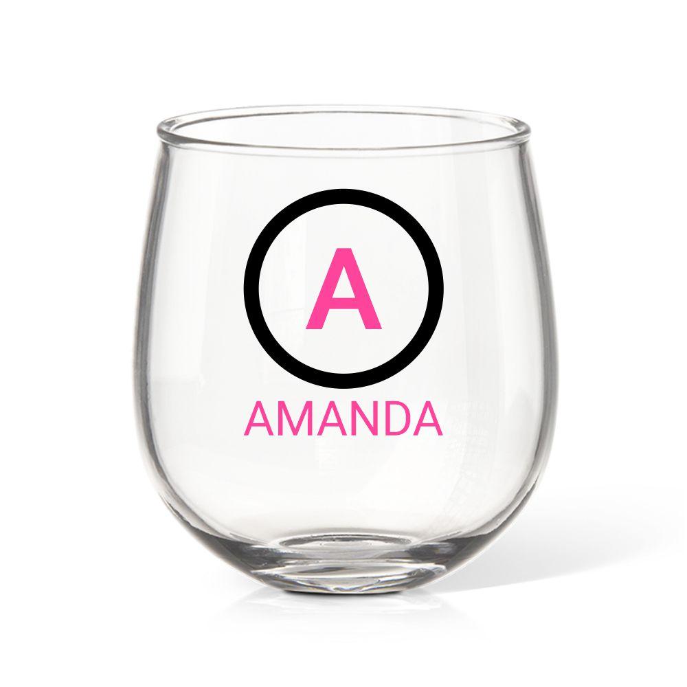 Initial Stemless Wine Glass