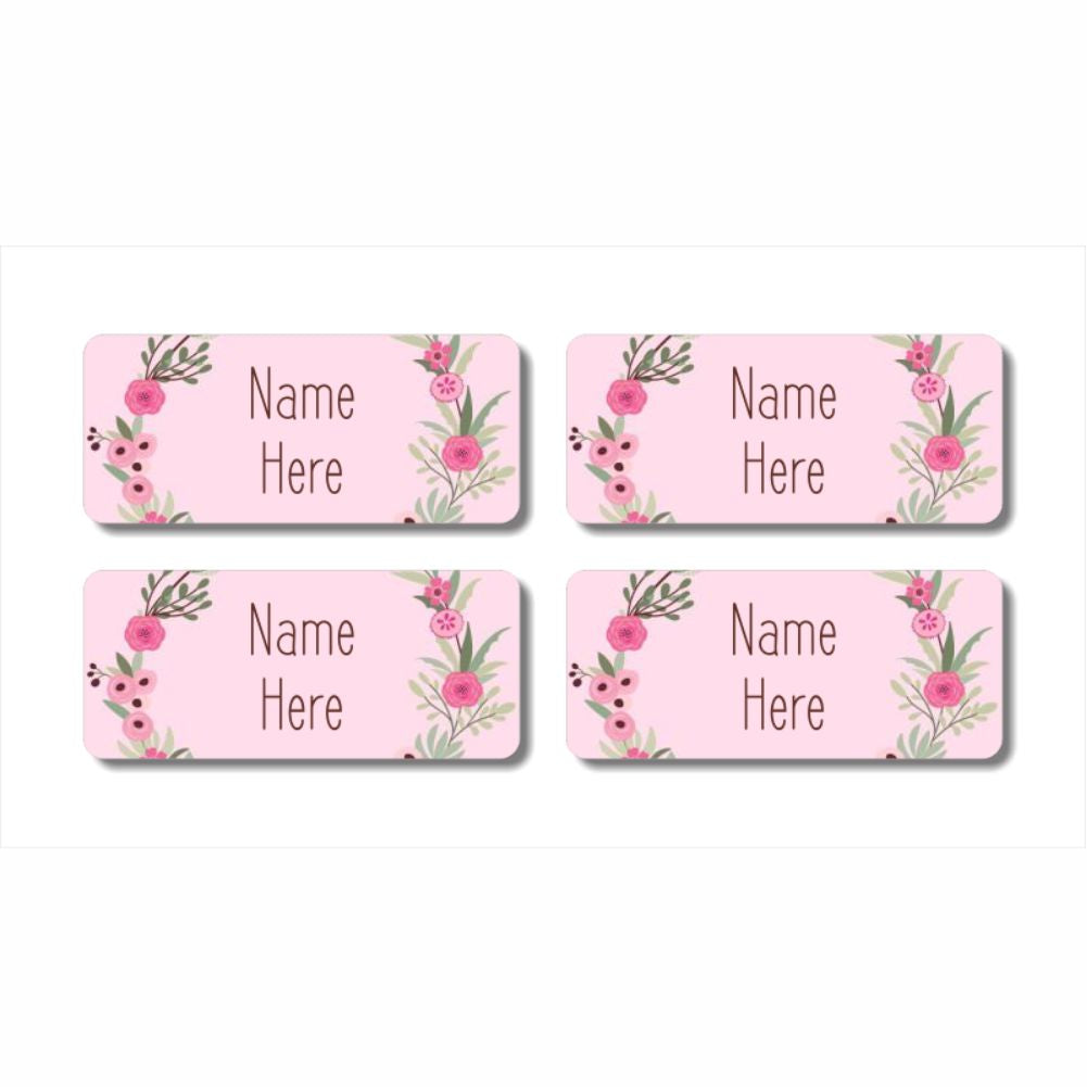 Flower Wreath Rectangle Name Labels 32pk