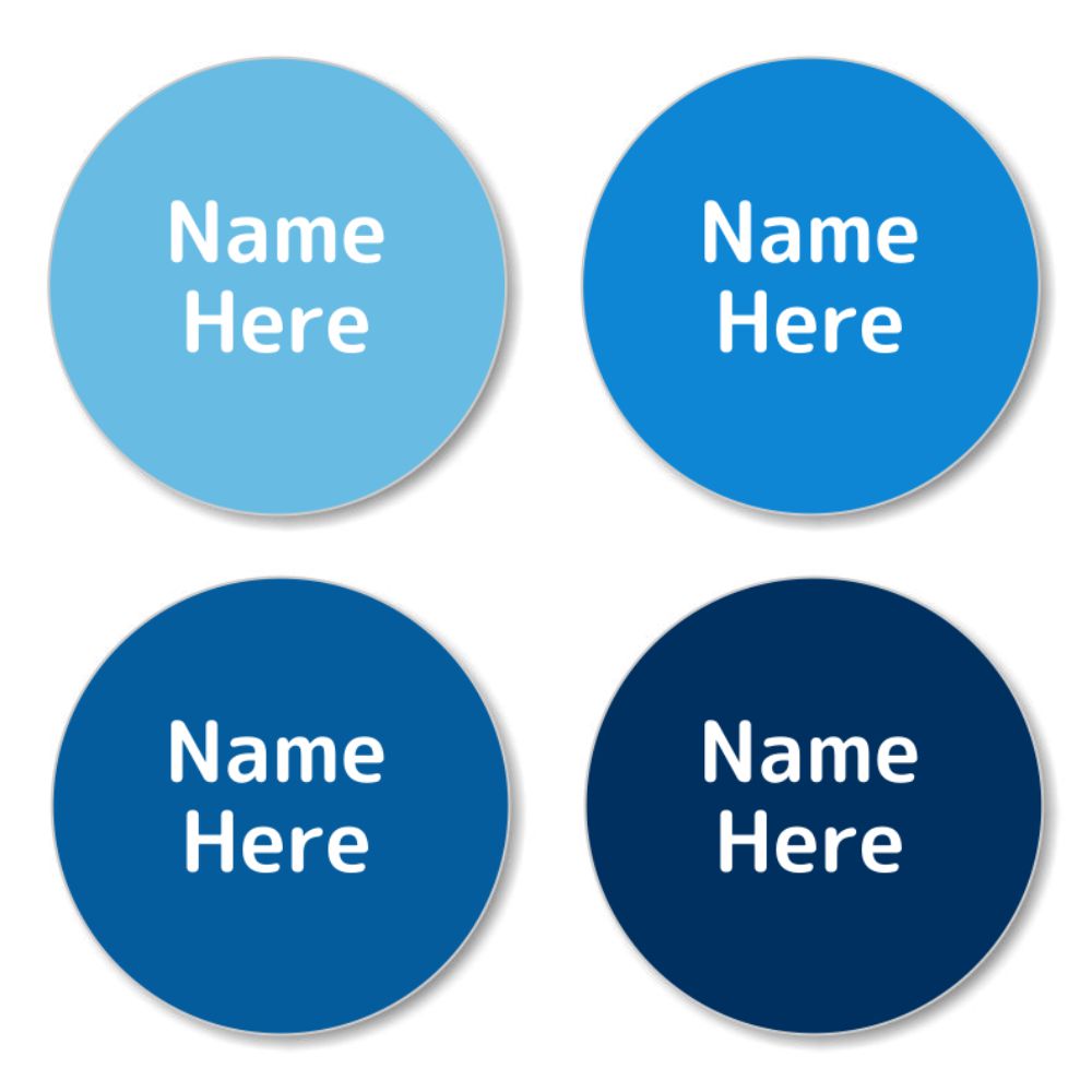 Multi Colour - Blues Round Name Labels 30pk