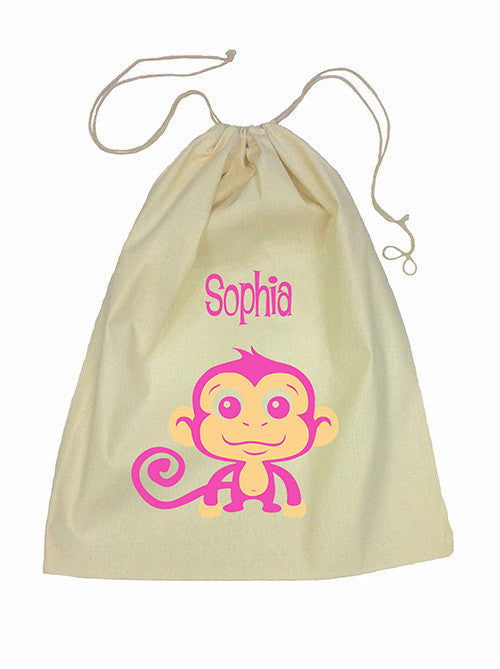 Calico Drawstring Bag - Pink Monkey