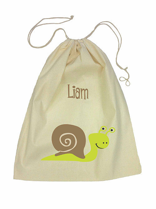 Calico Drawstring Bag - Green Snail
