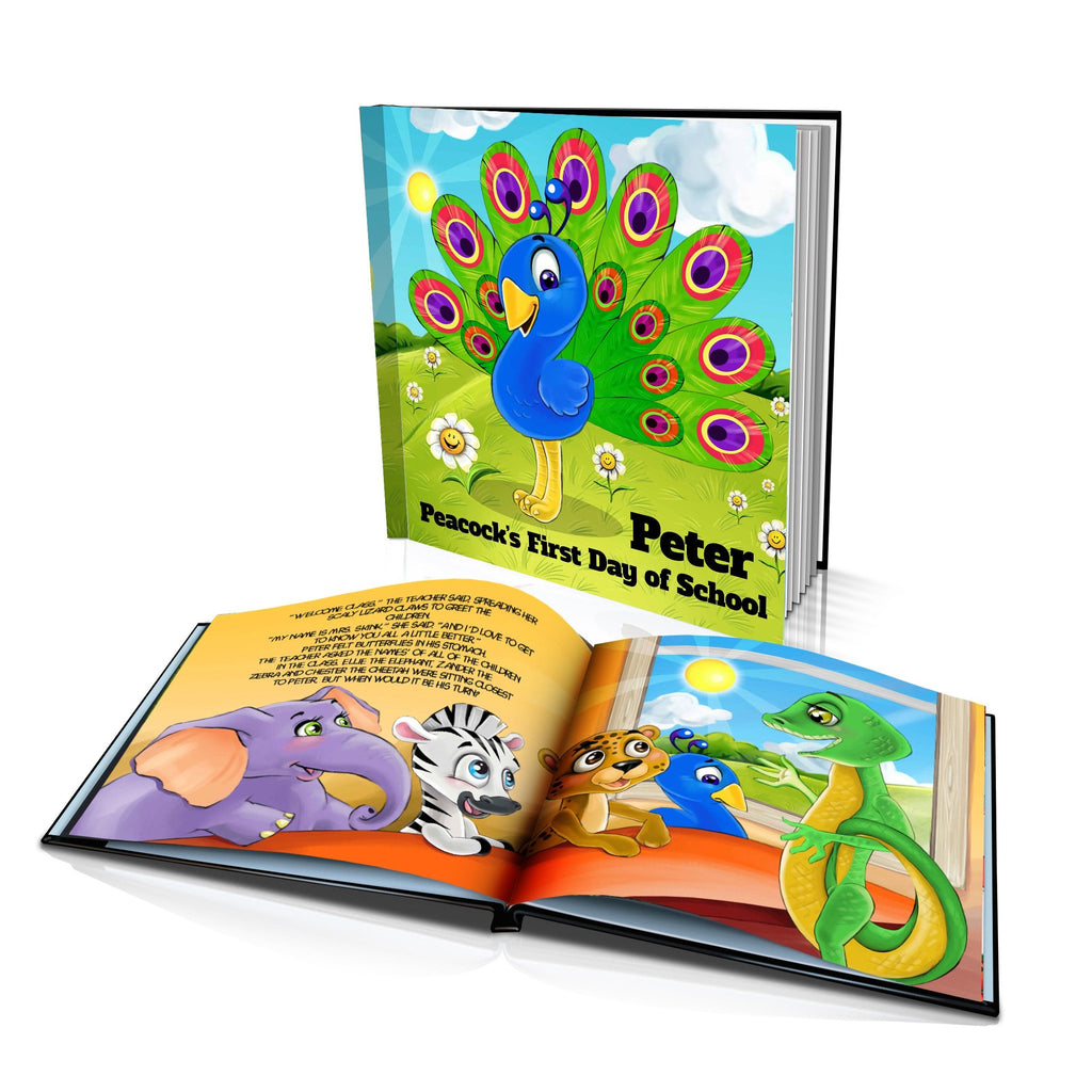 Large Hard Cover Story Book - Peacock's First Day of School