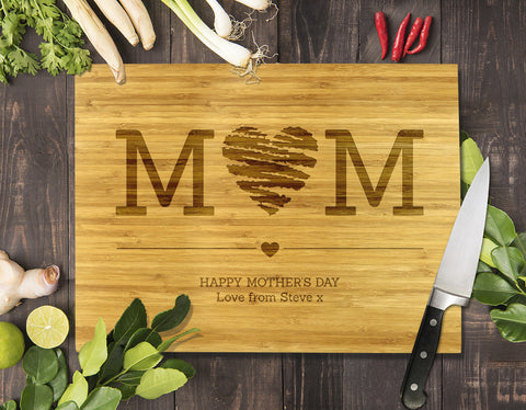 Mum Heart Bamboo Cutting Board 8x11"