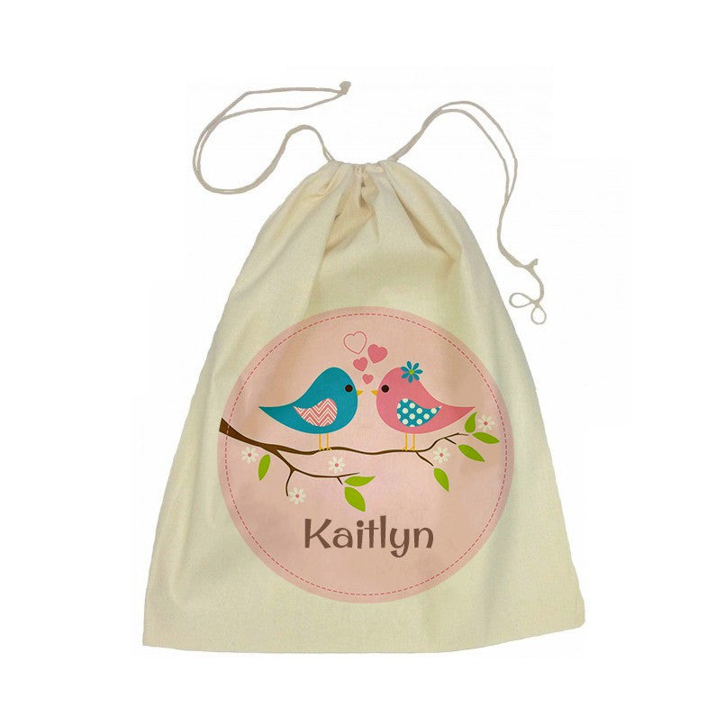 Calico Drawstring Bag - Two Birds