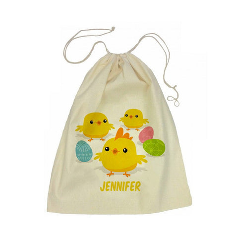 Easter Chicks Calico Drawstring Bag