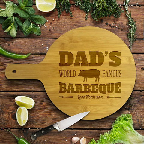 Dad's Famous Barbeque Round Bamboo Serving Board