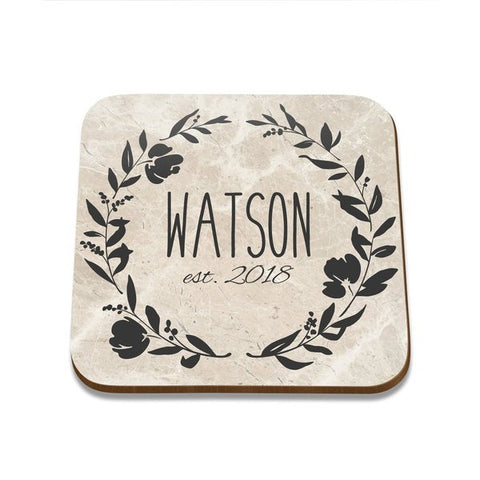 Flower Wreath Square Coaster - Set of 4