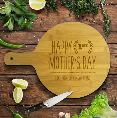 1st Mother's Day Round Bamboo Serving Board