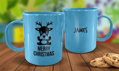 Cute Reindeer Plastic Mug - Blue