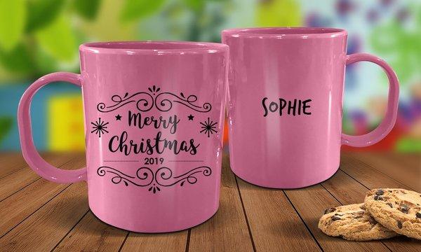 Merry Christmas Plastic Mug - Pink