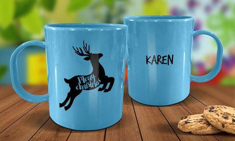 Reindeer Plastic Mug - Blue