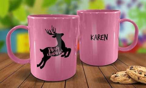 Reindeer Plastic Mug - Pink