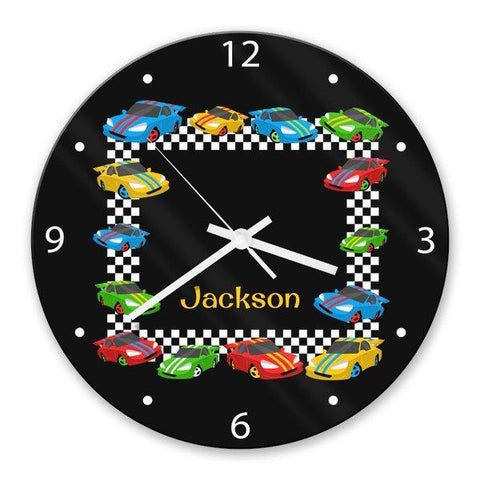 Race Cars Glass Clock