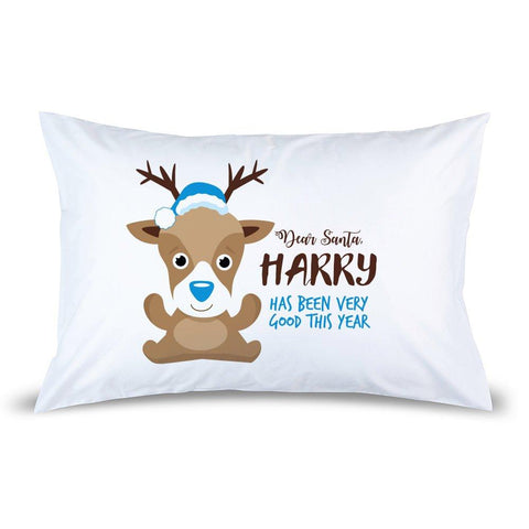 Blue Reindeer Pillow Case