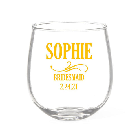 Bridal Party Stemless Wine Glass