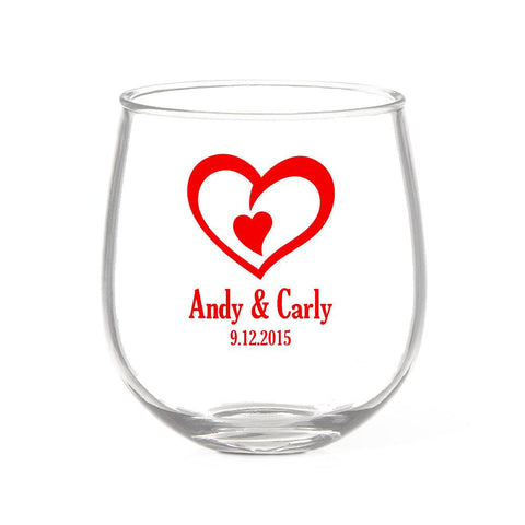 Double Heart Stemless Wine Glass
