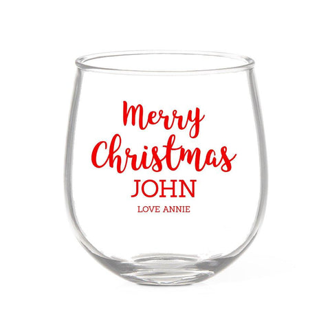 Merry Christmas Stemless Wine Glass