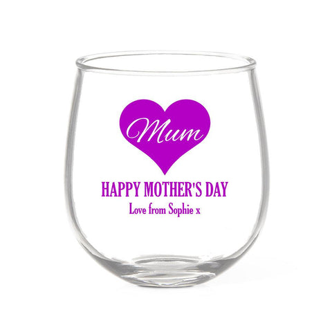 Mum in Heart Stemless Wine Glass