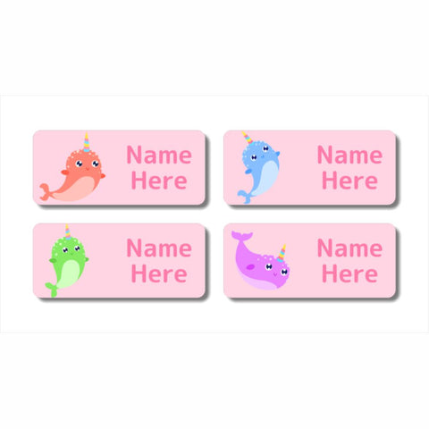 Narwhal Rectangle Name Labels 32pk