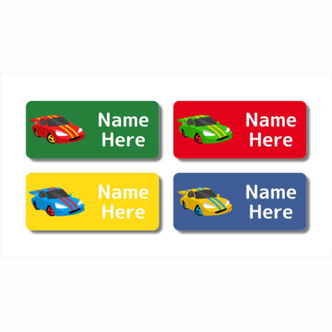 Racing Car Rectangle Name Labels 32pk