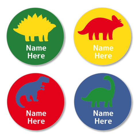 Dino Silhouette Round Name Labels 30pk
