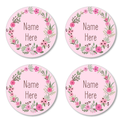 Flower Wreath Round Name Labels 30pk
