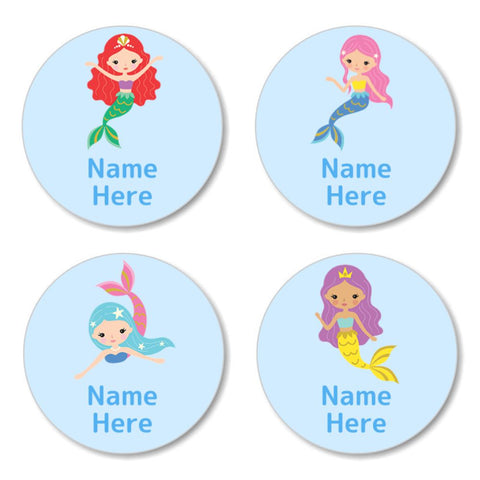 Mermaids Round Name Labels 30pk