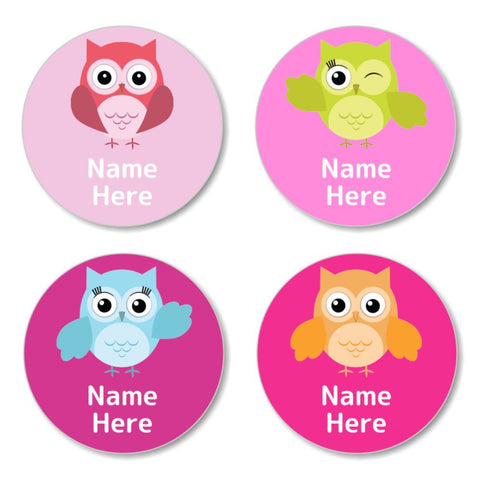 Owls Round Name Labels 30pk