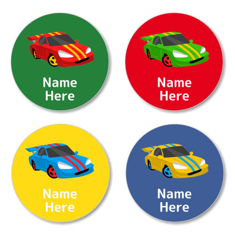 Racing Car Round Name Labels 30pk