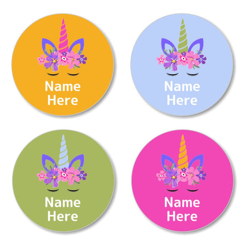 Unicorn Horn Round Name Labels 30pk